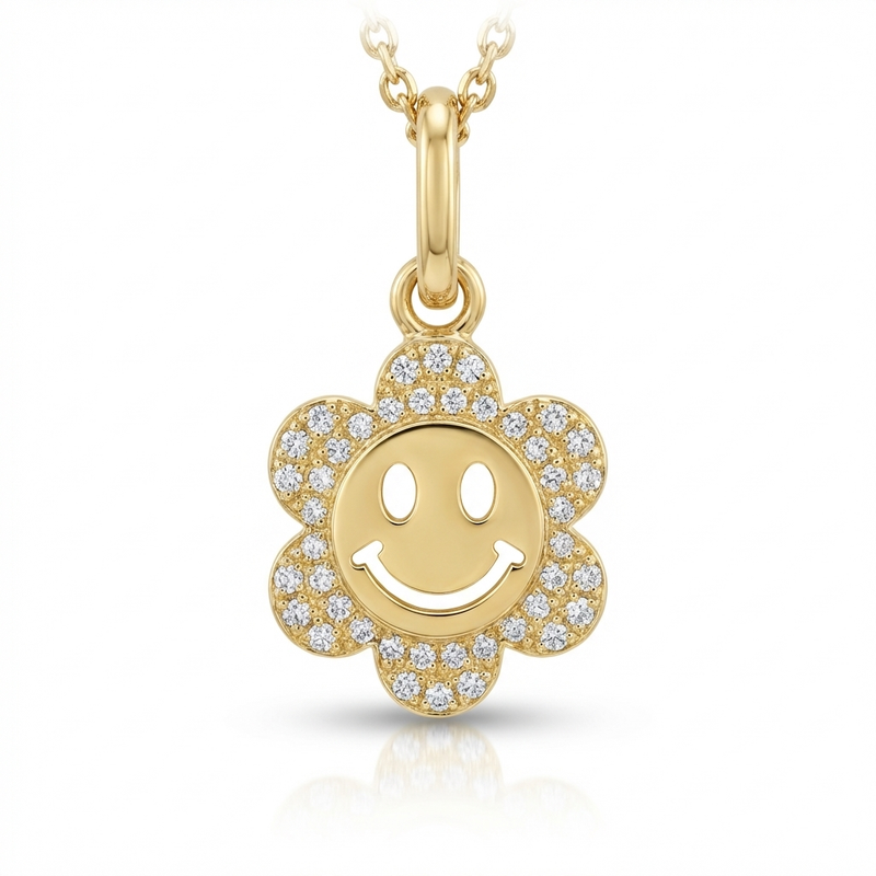 14K Gold Smiley Face Natural Diamond Charm – ZUMA DIAMONDS