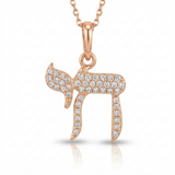 chai natural diamond necklace charm in 14k gold rose gold