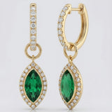 marquise emerald and natural diamond drop hoop earrings in 14k gold