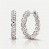 bezel set natural diamond hoop earrings in 14k gold white gold