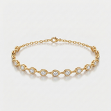 round bezel natural diamond station bracelet in 14k gold