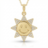 smiley sun natural diamond charm in 14k gold