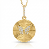 fluted disc butterfly natural diamond charm in 14k gold
