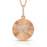 fluted disc butterfly natural diamond charm in 14k gold rose gold