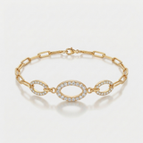 oval link pave natural diamond bracelet in 14k gold