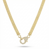 mesh chain pave clasp natural diamond necklace in 14k gold