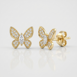 butterfly natural diamond stud earrings petite in 14k gold