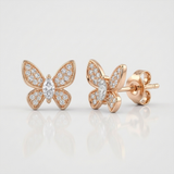 butterfly natural diamond stud earrings petite in 14k gold rose gold