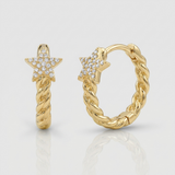 cuban link star natural diamond huggie earrings in 14k gold