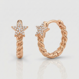cuban link star natural diamond huggie earrings in 14k gold rose gold