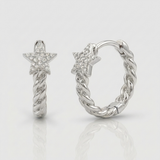 cuban link star natural diamond huggie earrings in 14k gold white gold