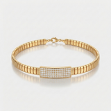 pave bar omega natural diamond bracelet in 14k gold