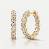 bezel set natural diamond hoop earrings in 14k gold