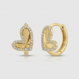 fluted heart natural diamond huggie earrings in 14k gold