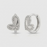 fluted heart natural diamond huggie earrings in 14k gold white gold