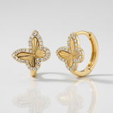 fluted butterfly natural diamond huggie earrings in 14k gold