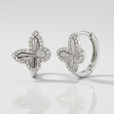 fluted butterfly natural diamond huggie earrings in 14k gold white gold
