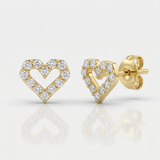 geometric heart pave natural diamond stud earrings in 14k gold