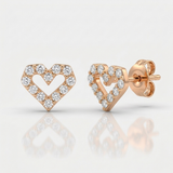 geometric heart pave natural diamond stud earrings in 14k gold rose gold