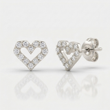 geometric heart pave natural diamond stud earrings in 14k gold white gold
