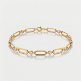 elongated oval link natural diamond bracelet in 14k gold