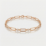 elongated oval link natural diamond bracelet in 14k gold rose gold