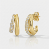 double line open hoop natural diamond earrings in 14k gold