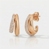 double line open hoop natural diamond earrings in 14k gold rose gold