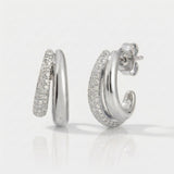 double line open hoop natural diamond earrings in 14k gold white gold