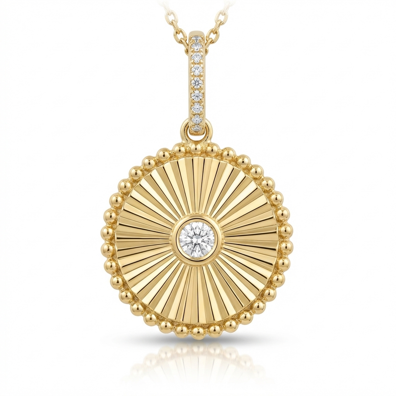 14K Gold Fluted Disc Natural Diamond Charm Classic – ZUMA DIAMONDS