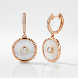 sapphire disc drop natural diamond huggie earrings in 14k gold rose gold