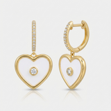 sapphire heart drop natural diamond huggie earrings in 14k gold