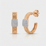 fluted open hoop natural diamond earrings large in 14k gold rose gold