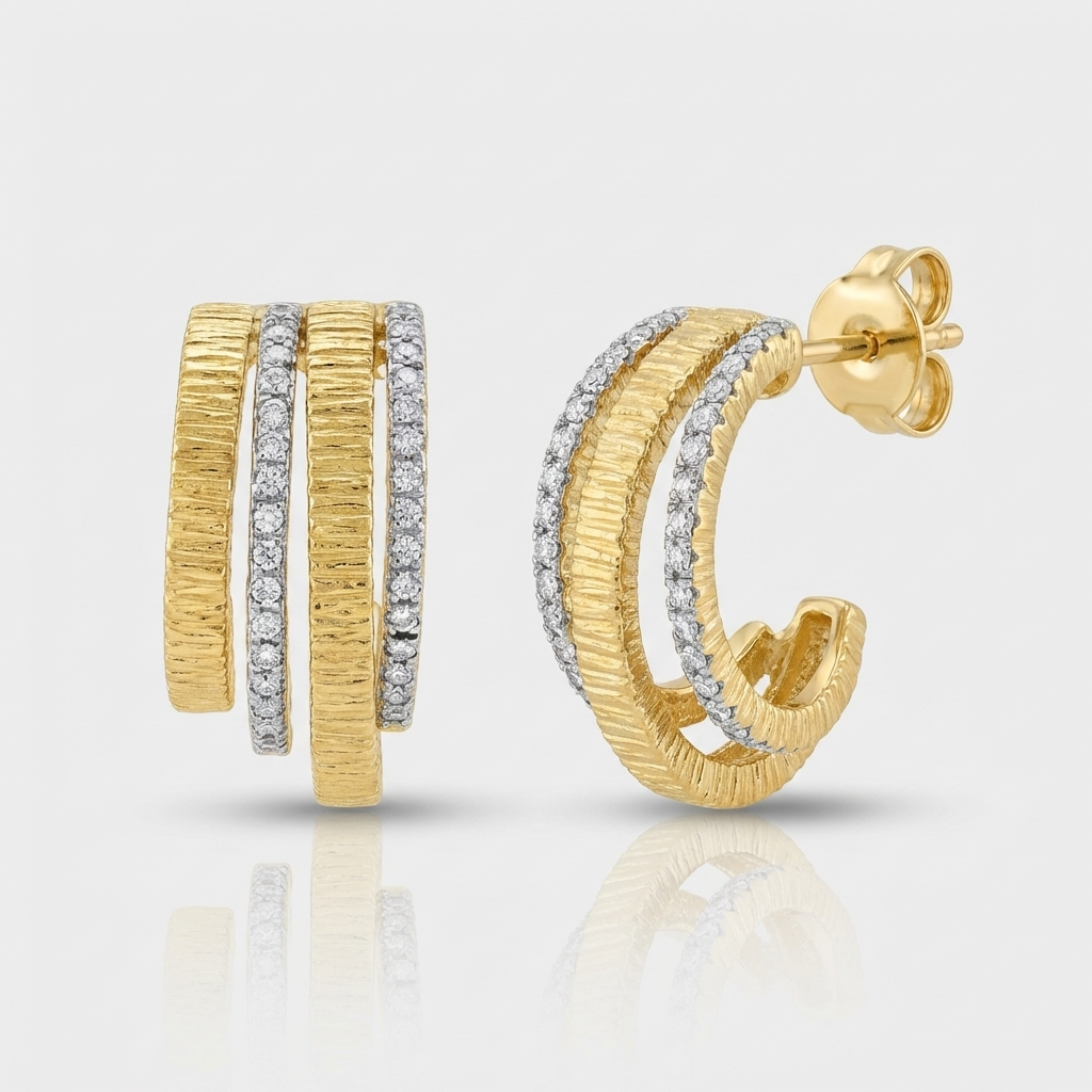 14K Gold Fluted Open Hoop Natural Diamond Earrings Medium – ZUMA DIAMONDS