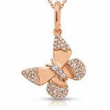 butterfly natural diamond necklace charm classic in 14k gold rose gold