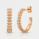 leaf link oval natural diamond hoop earrings in 14k gold rose gold