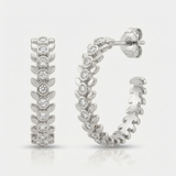 leaf link oval natural diamond hoop earrings in 14k gold white gold