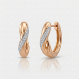 twisted pave natural diamond huggie earrings medium in 14k gold rose gold