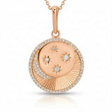 crescent moon natural diamond necklace charm in 14k gold rose gold