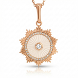 fluted mop disc natural diamond necklace charm in 14k gold rose gold