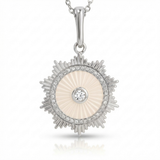 fluted mop disc natural diamond necklace charm in 14k gold white gold