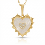 fluted mop heart natural diamond necklace charm in 14k gold