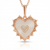 fluted mop heart natural diamond necklace charm in 14k gold rose gold