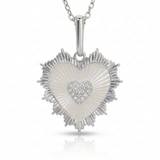 fluted mop heart natural diamond necklace charm in 14k gold white gold