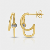 double line open hoop natural diamond earrings in 14k gold