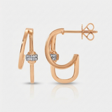 double line open hoop natural diamond earrings in 14k gold rose gold