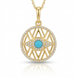 turquoise evil eye natural diamond necklace charm in 14k gold