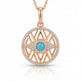 turquoise evil eye natural diamond necklace charm in 14k gold rose gold