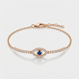 evil eye natural diamond bracelet in 14k gold rose gold