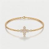 floral cluster natural diamond bracelet in 14k gold